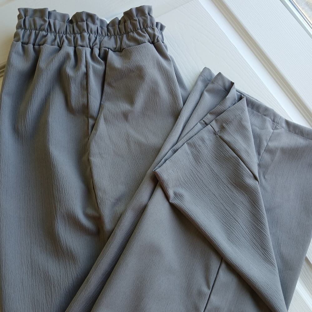 Grey Wide Leg High Rise Pants XL elastic waist pockets comfy office palazzo - Picture 1 of 11